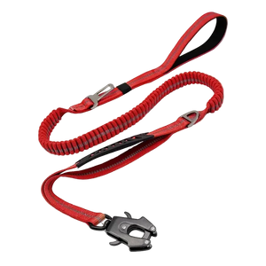 Laisse tactique amortissante à double poignée pour chien, coloris rouge