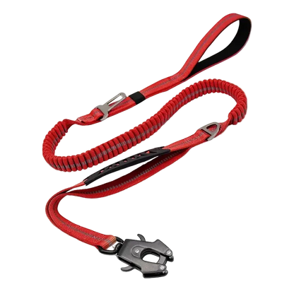 Laisse tactique amortissante à double poignée pour chien, coloris rouge