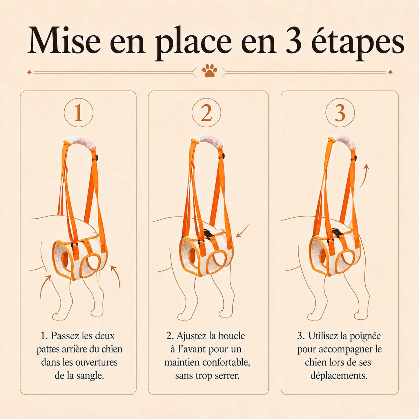 sangle chien handicape arriere mise en place 3 etapes