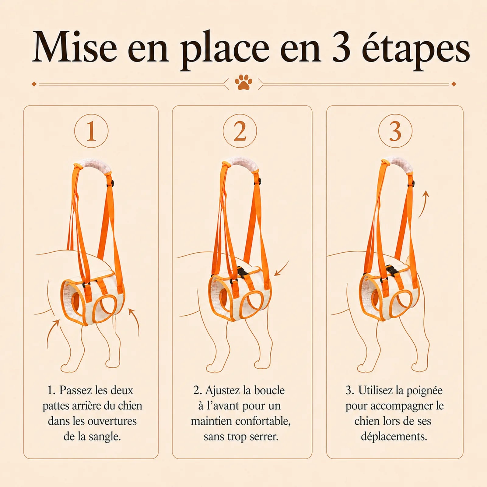 sangle chien handicape arriere mise en place 3 etapes