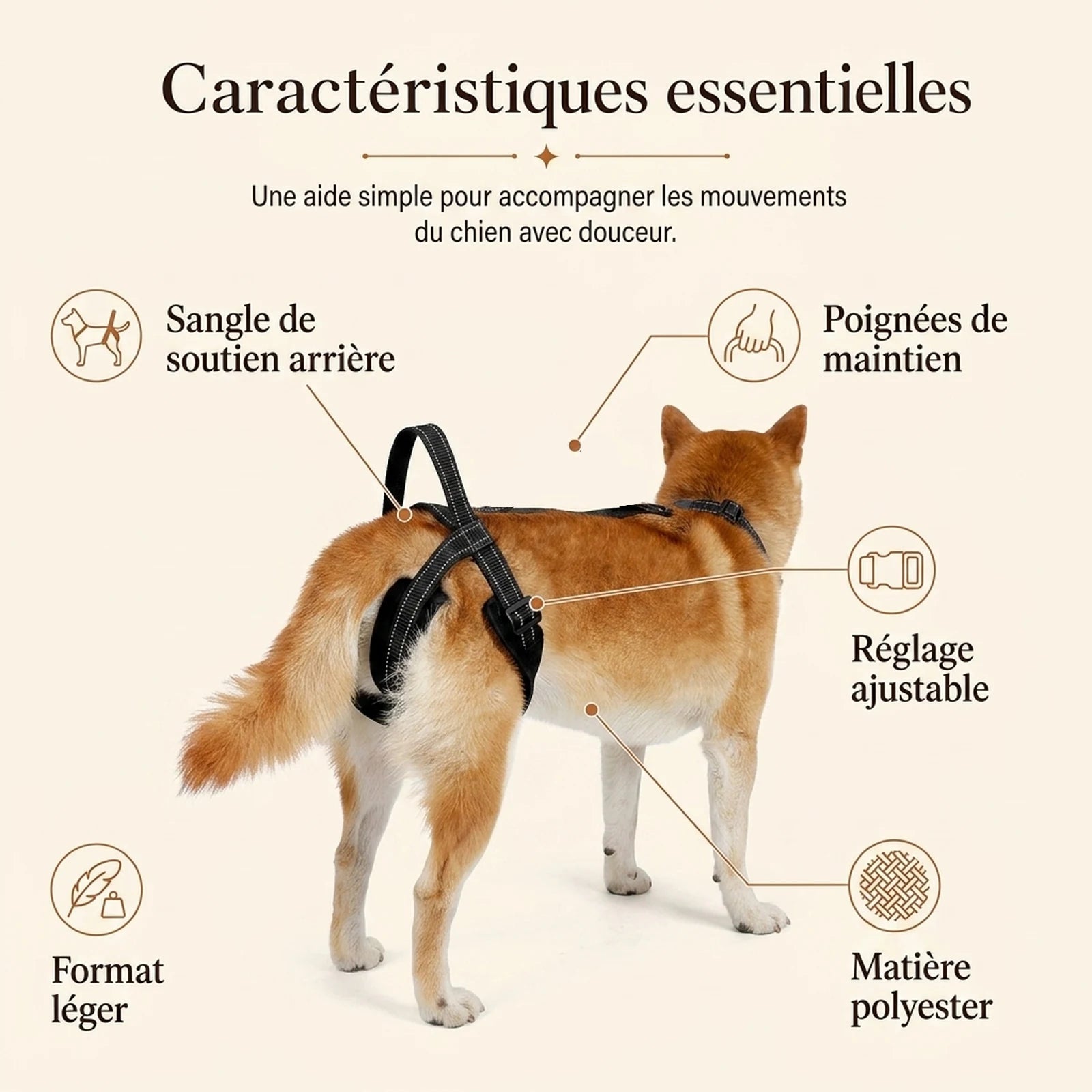 Sangle Chien Handicape Noire - caracteristiques essentielles - ancienne v1