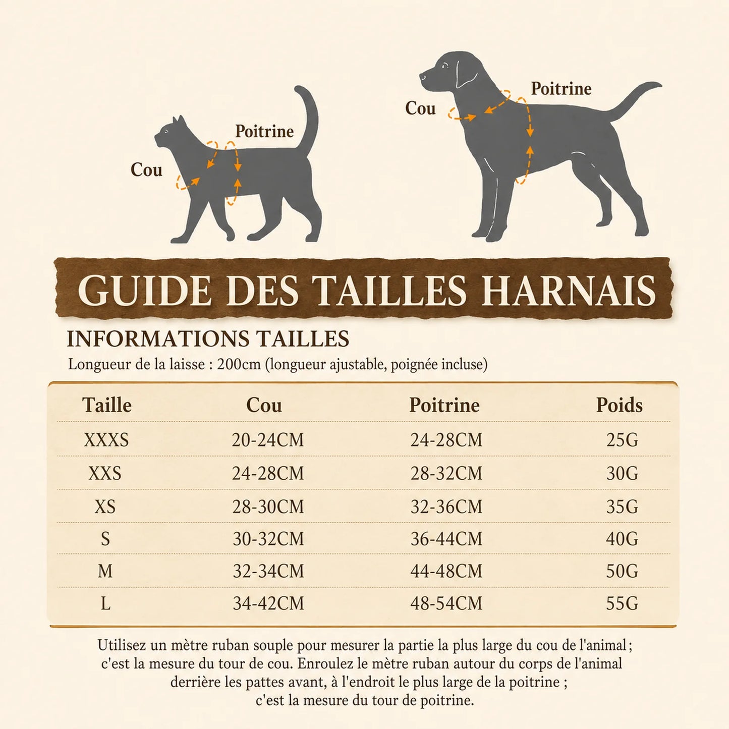 Harnais Chiot Respirant Multicolore - Guide des tailles