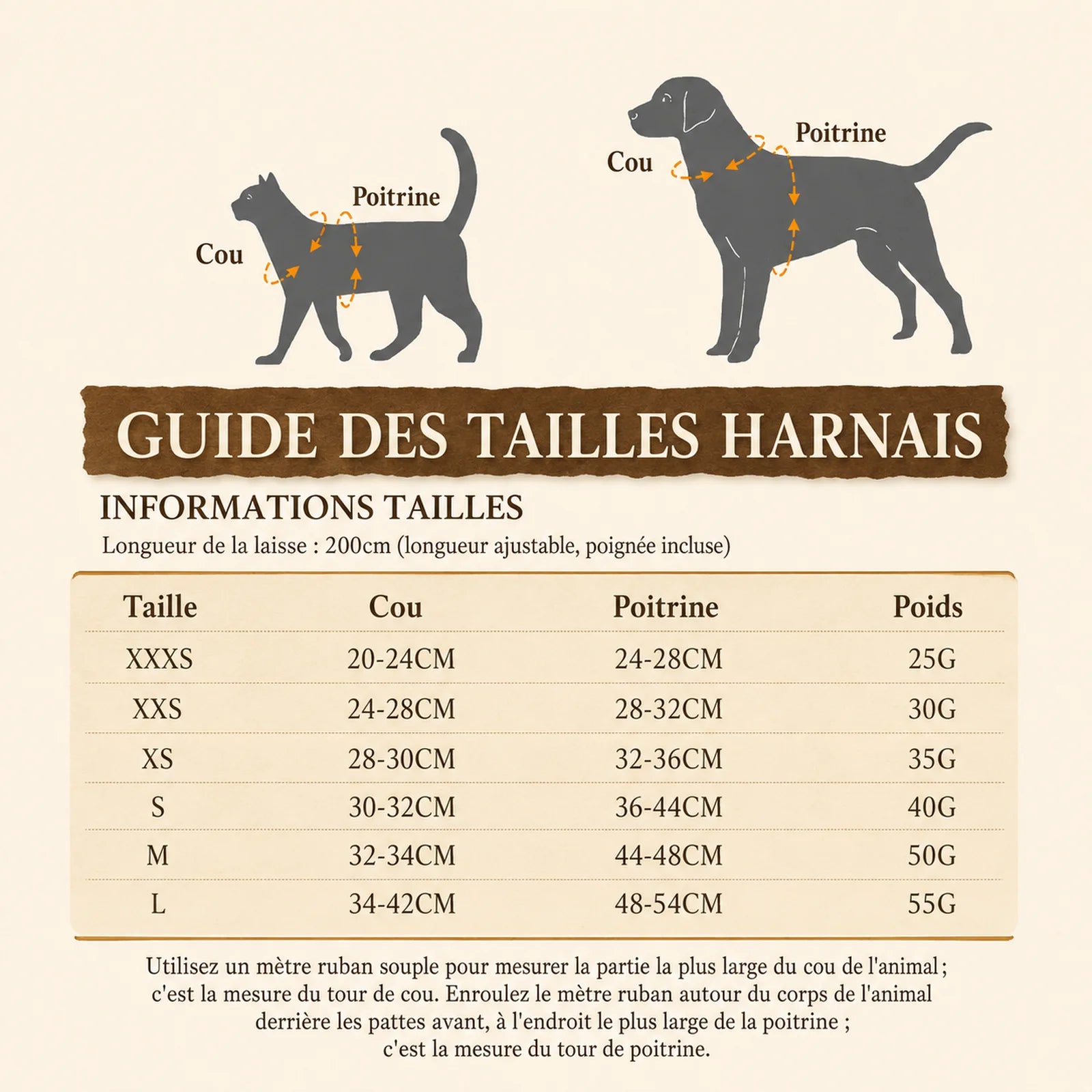Harnais Chiot Respirant Multicolore - Guide des tailles