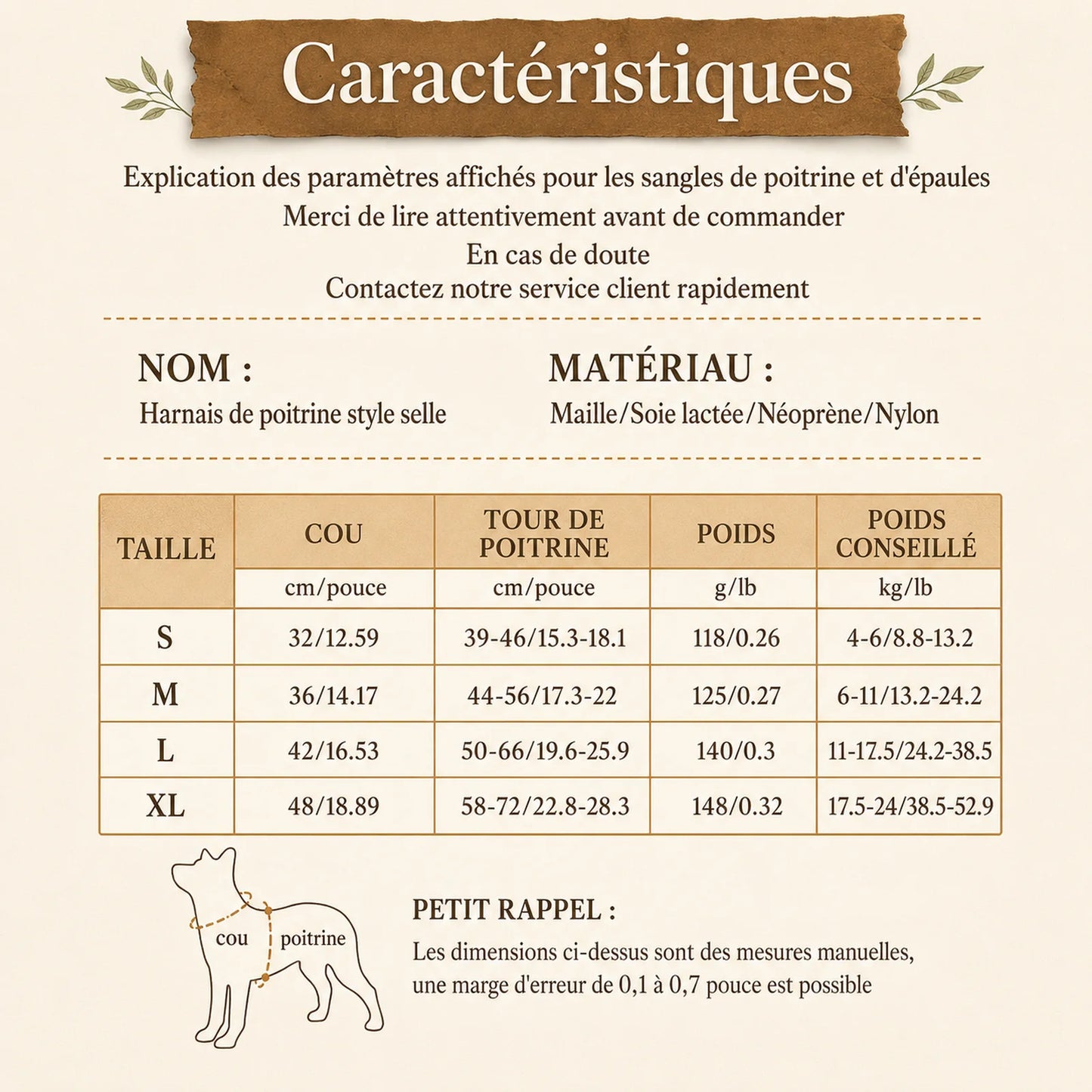 Harnais Petit Chien Selle Ajustable - Caractéristiques
