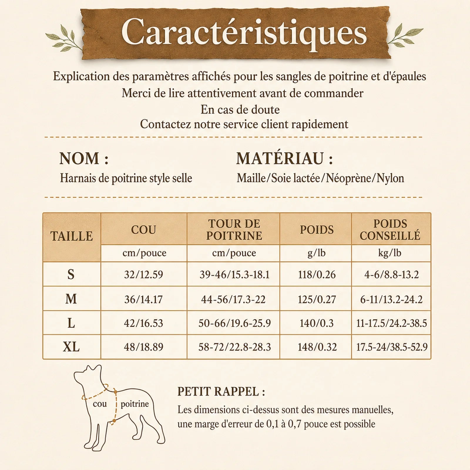 Harnais Petit Chien Selle Ajustable - Caractéristiques